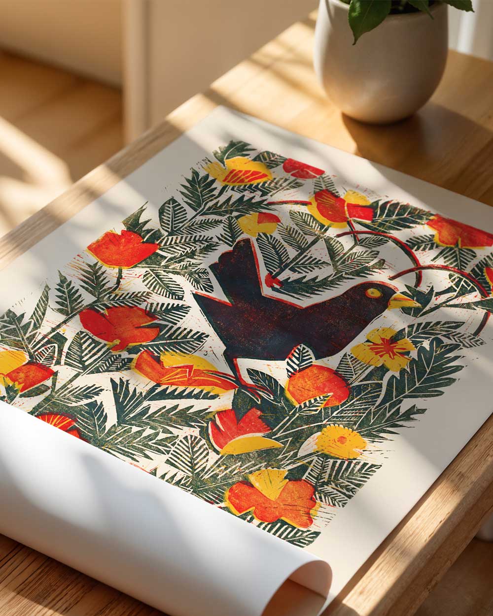 Black Bird In The Garden Art Print
