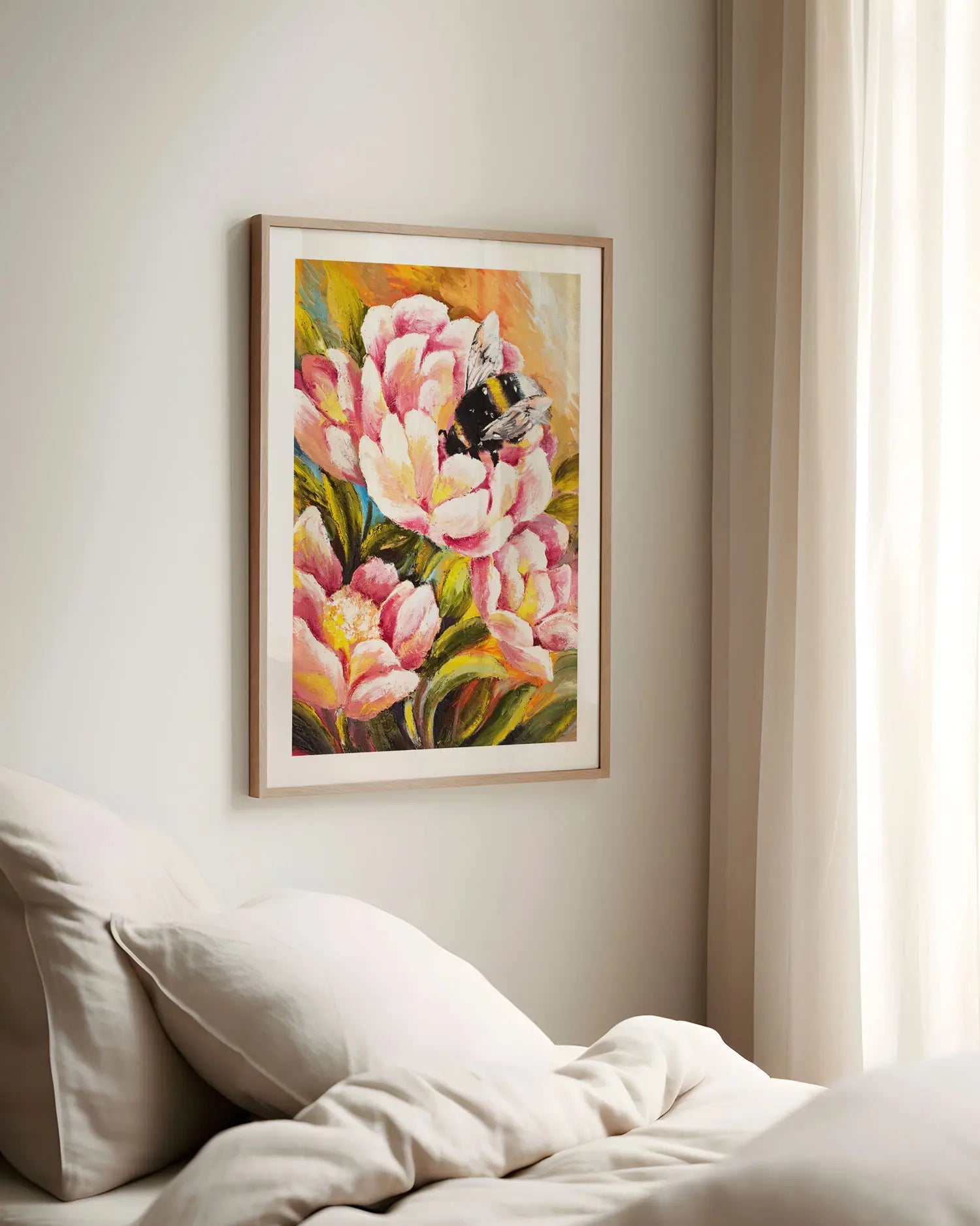 Pink Blossom Bumble Bee Art Print