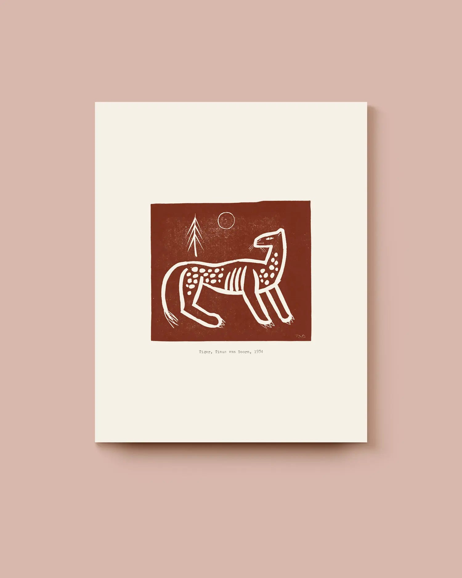 Art print of an abstract tiger artwork on a beige background. * Unframed print