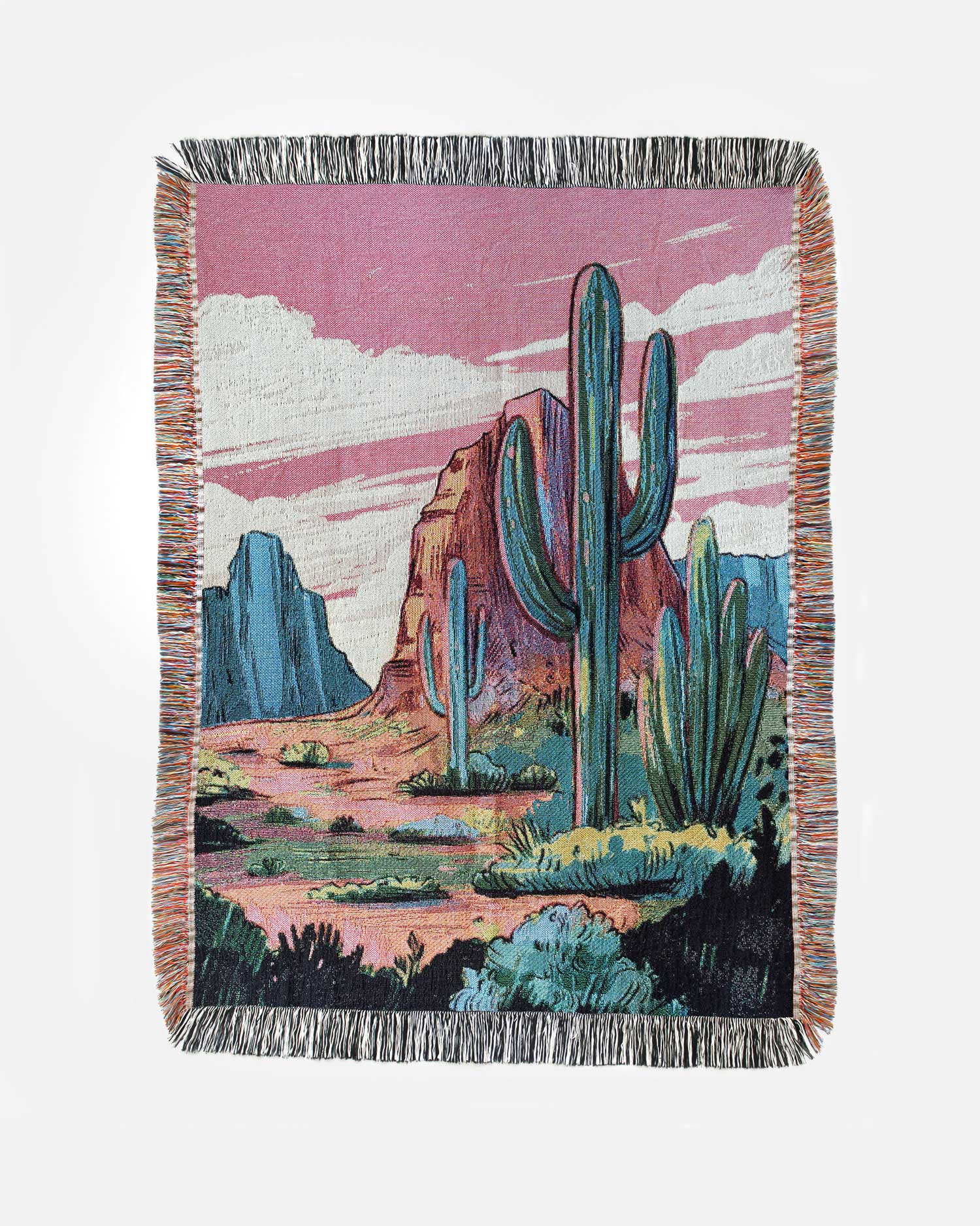 Desert Cactus Throw Blanket flat from above